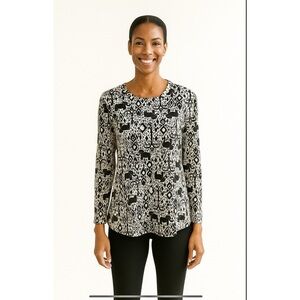 IBKUL TOP ATHLETIC PULL ON ELEPHANT PRINT GOLF OUTDOORS UPF NYLON LONG SLEEVE S